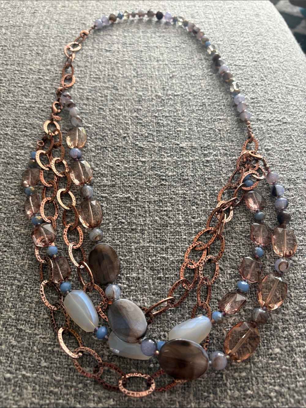 Layered Copper-Tone Necklace with Lavender Beads